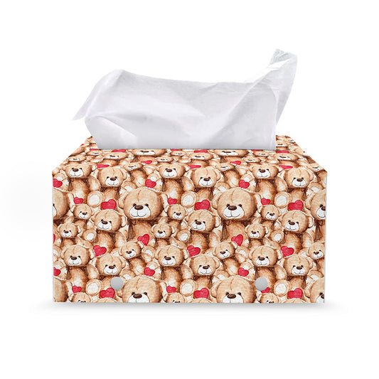 Lovely Teddy Bear Pattern Print Leather Tissue Box Cover