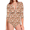 Lovely Teddy Bear Pattern Print Long Sleeve Swimsuit