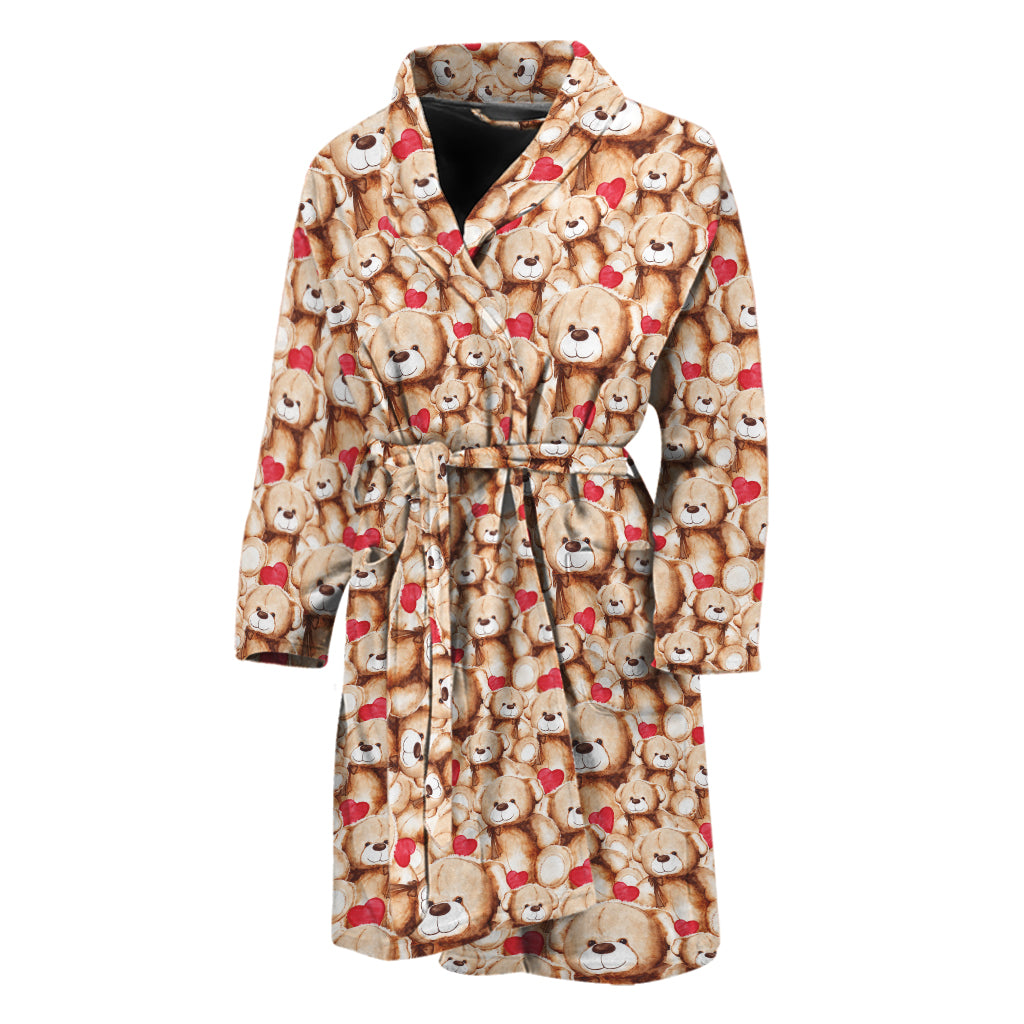Lovely Teddy Bear Pattern Print Men's Bathrobe