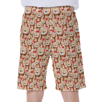 Lovely Teddy Bear Pattern Print Men's Beach Shorts