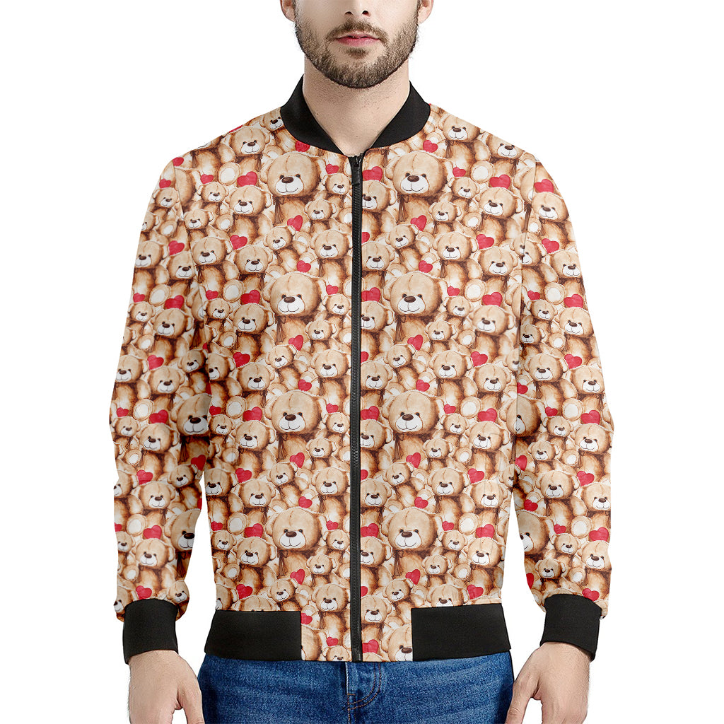 Lovely Teddy Bear Pattern Print Men's Bomber Jacket