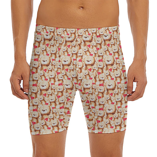 Lovely Teddy Bear Pattern Print Men's Long Boxer Briefs