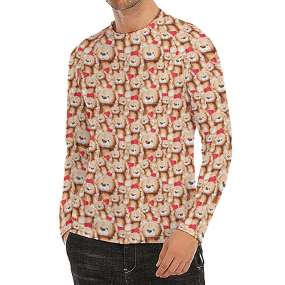 Lovely Teddy Bear Pattern Print Men's Long Sleeve Rash Guard