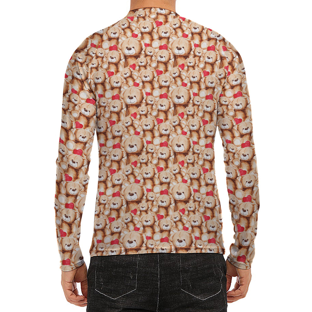 Lovely Teddy Bear Pattern Print Men's Long Sleeve Rash Guard