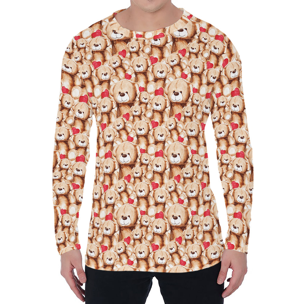 Lovely Teddy Bear Pattern Print Men's Long Sleeve T-Shirt