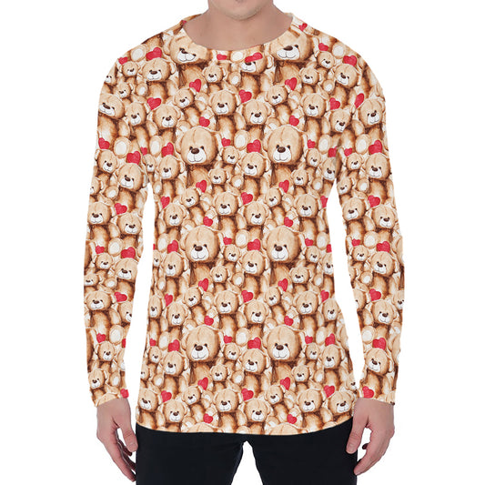 Lovely Teddy Bear Pattern Print Men's Long Sleeve T-Shirt