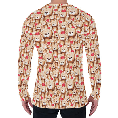 Lovely Teddy Bear Pattern Print Men's Long Sleeve T-Shirt