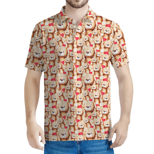 Lovely Teddy Bear Pattern Print Men's Polo Shirt