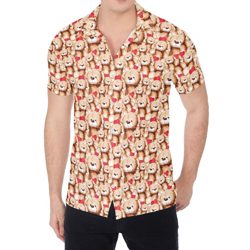 Lovely Teddy Bear Pattern Print Men's Shirt