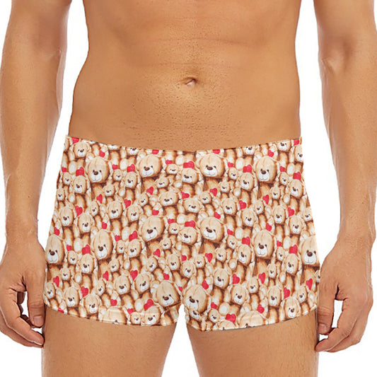 Lovely Teddy Bear Pattern Print Men's Short Boxer Briefs