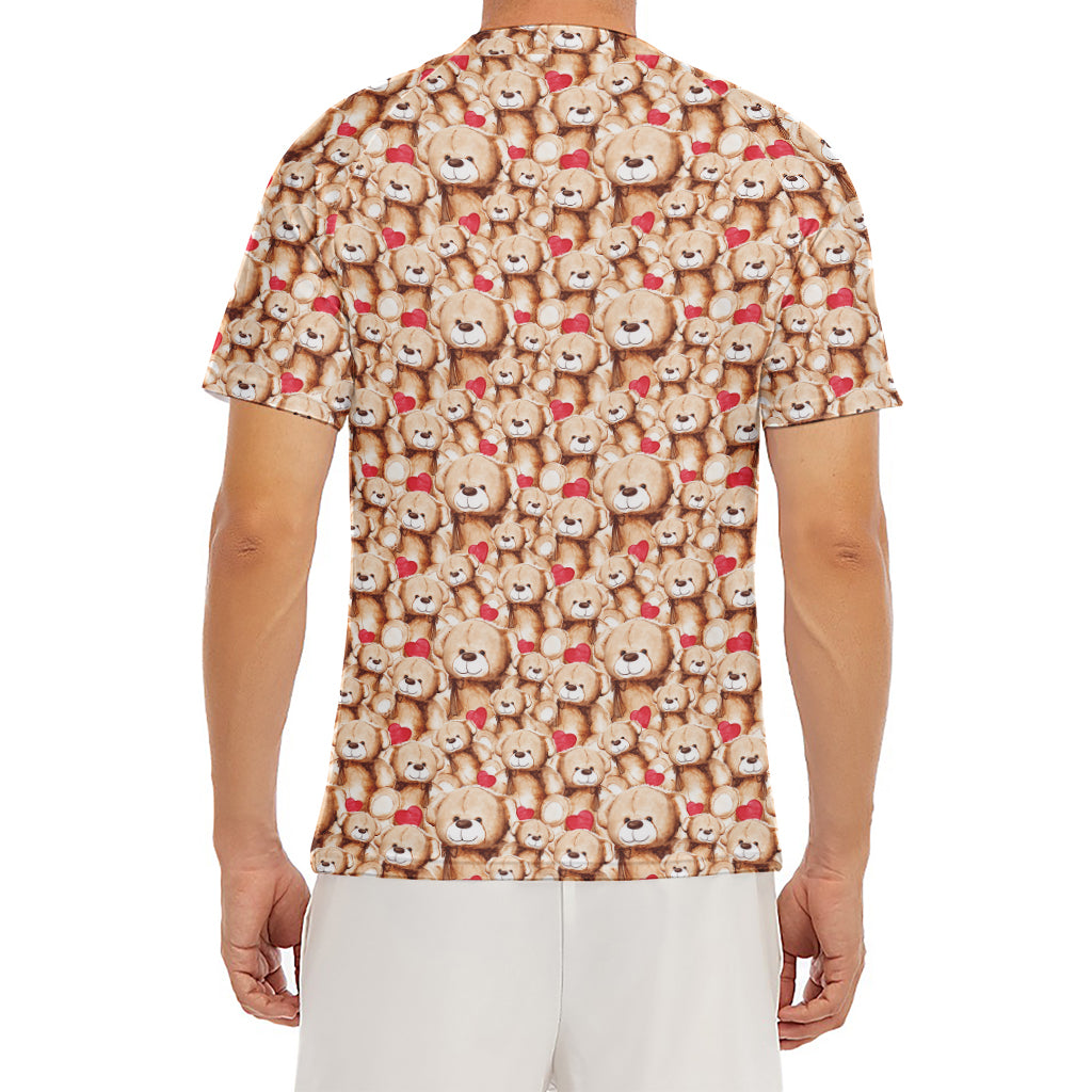 Lovely Teddy Bear Pattern Print Men's Short Sleeve Rash Guard