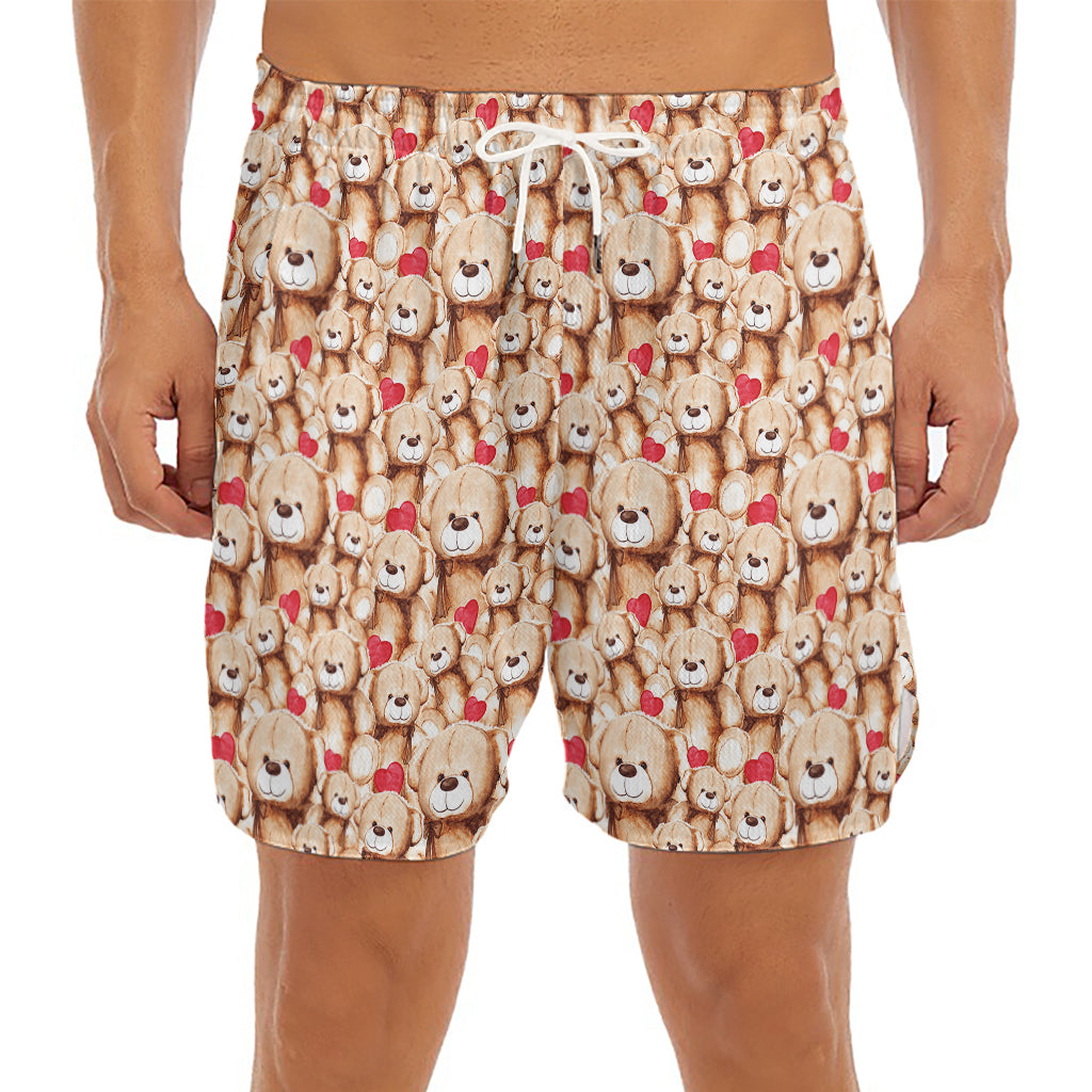 Lovely Teddy Bear Pattern Print Men's Split Running Shorts