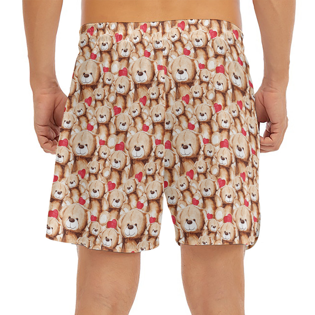 Lovely Teddy Bear Pattern Print Men's Split Running Shorts