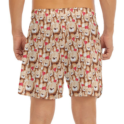 Lovely Teddy Bear Pattern Print Men's Split Running Shorts