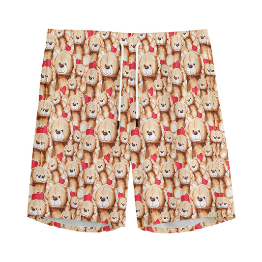 Lovely Teddy Bear Pattern Print Men's Sports Shorts