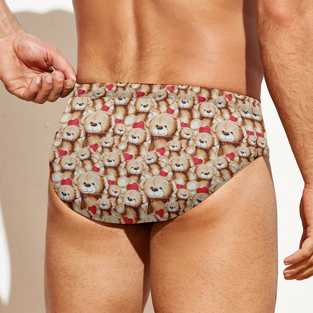 Lovely Teddy Bear Pattern Print Men's Swim Briefs