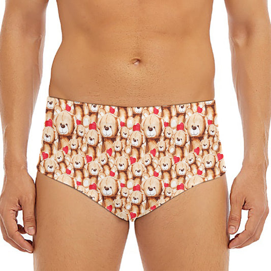Lovely Teddy Bear Pattern Print Men's Triangle Swim Briefs