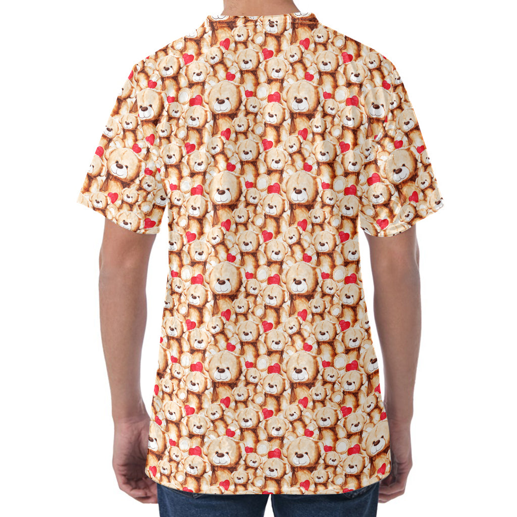 Lovely Teddy Bear Pattern Print Men's Velvet T-Shirt