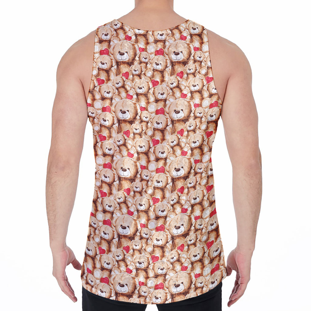 Lovely Teddy Bear Pattern Print Men's Velvet Tank Top
