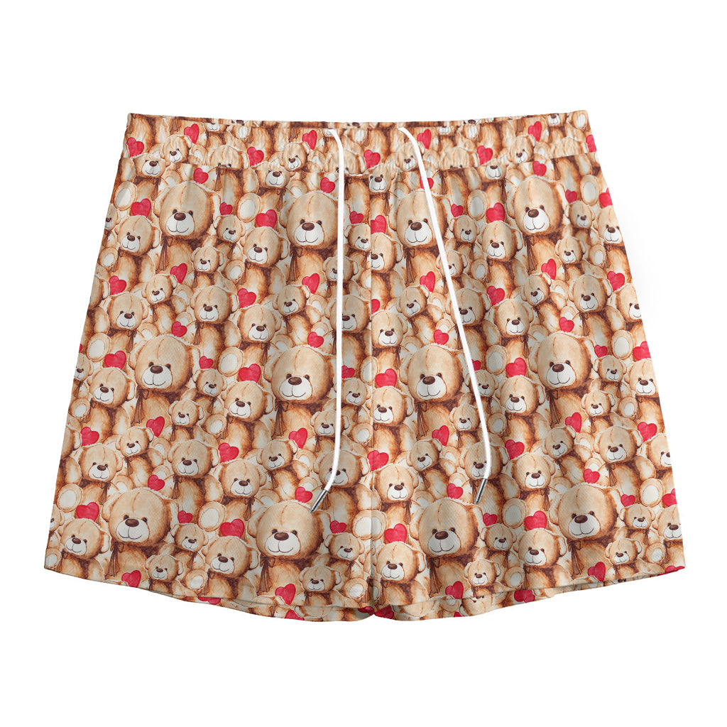 Lovely Teddy Bear Pattern Print Mesh Shorts
