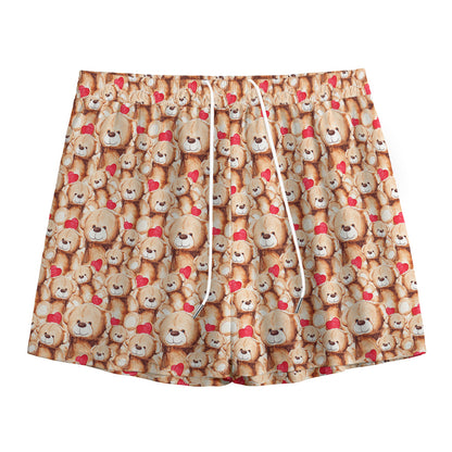 Lovely Teddy Bear Pattern Print Mesh Shorts