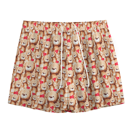Lovely Teddy Bear Pattern Print Mesh Shorts