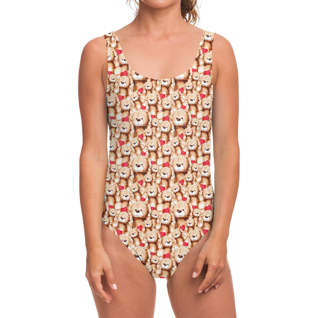 Lovely Teddy Bear Pattern Print One Piece Swimsuit