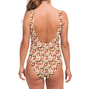 Lovely Teddy Bear Pattern Print One Piece Swimsuit