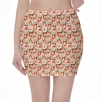 Lovely Teddy Bear Pattern Print Pencil Mini Skirt