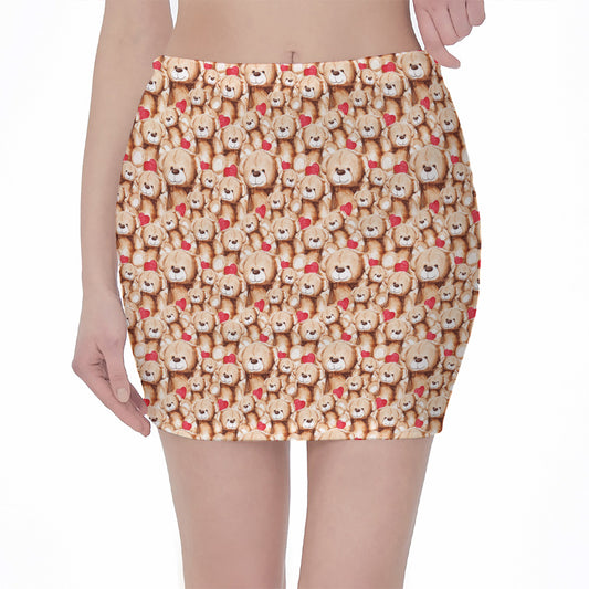 Lovely Teddy Bear Pattern Print Pencil Mini Skirt