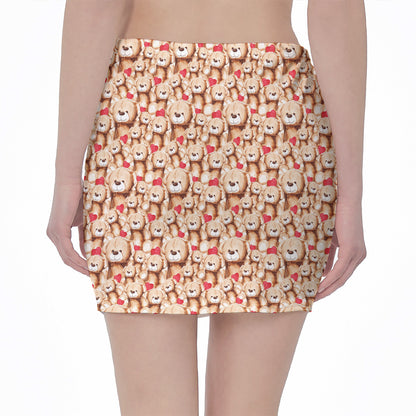 Lovely Teddy Bear Pattern Print Pencil Mini Skirt