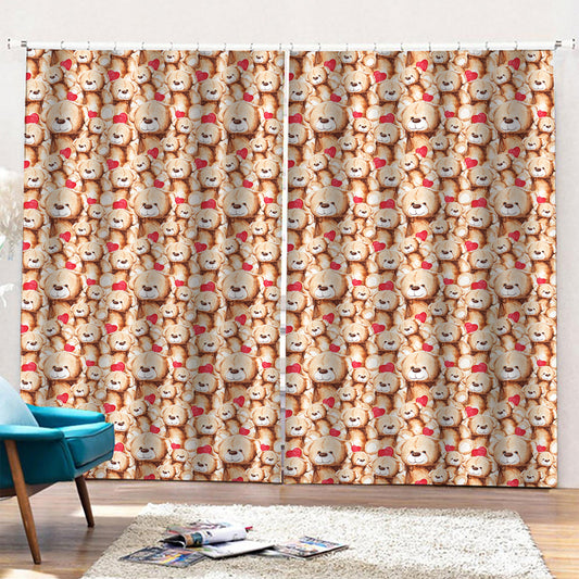 Lovely Teddy Bear Pattern Print Pencil Pleat Curtains