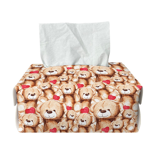 Lovely Teddy Bear Pattern Print Rectangle Tissue Box Cover