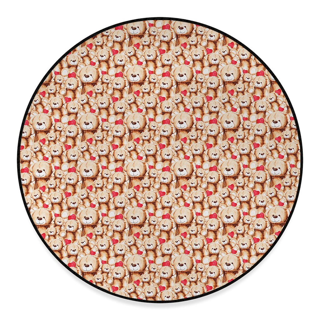 Lovely Teddy Bear Pattern Print Round Floor Mat