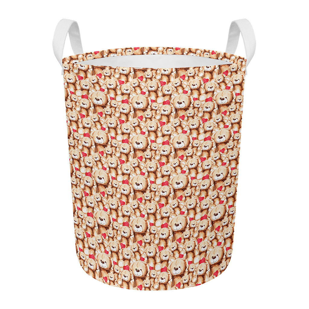 Lovely Teddy Bear Pattern Print Round Laundry Basket