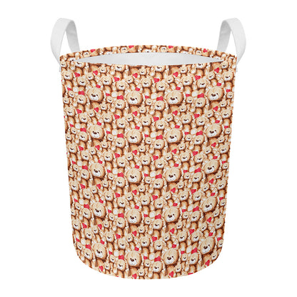 Lovely Teddy Bear Pattern Print Round Laundry Basket