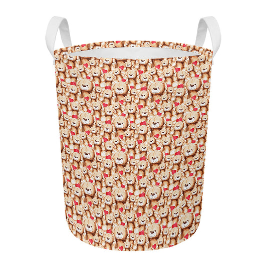 Lovely Teddy Bear Pattern Print Round Laundry Basket