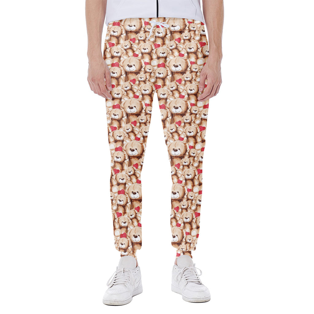 Lovely Teddy Bear Pattern Print Scuba Joggers