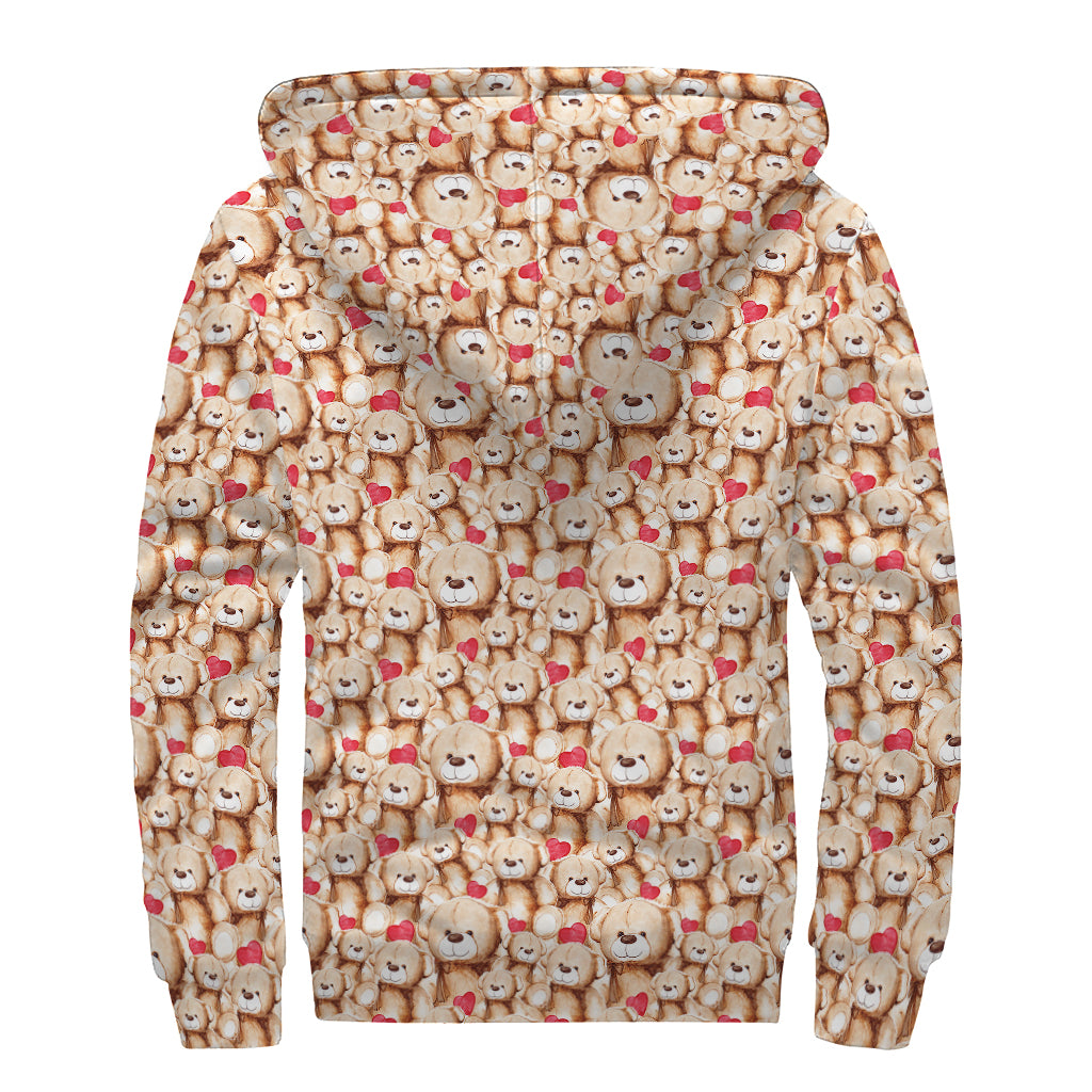 Lovely Teddy Bear Pattern Print Sherpa Lined Zip Up Hoodie