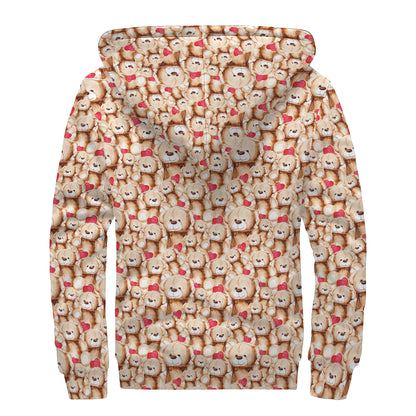 Lovely Teddy Bear Pattern Print Sherpa Lined Zip Up Hoodie