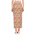 Lovely Teddy Bear Pattern Print Side Slit Maxi Skirt