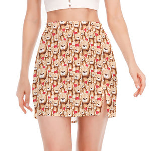 Lovely Teddy Bear Pattern Print Side Slit Mini Skirt