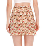 Lovely Teddy Bear Pattern Print Side Slit Mini Skirt