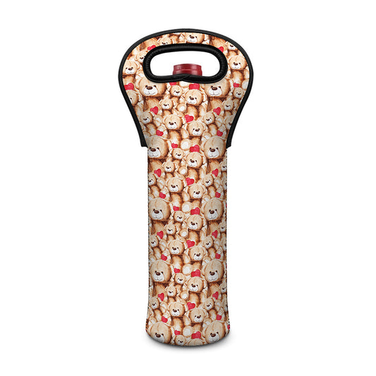 Lovely Teddy Bear Pattern Print Single Neoprene Wine Tote