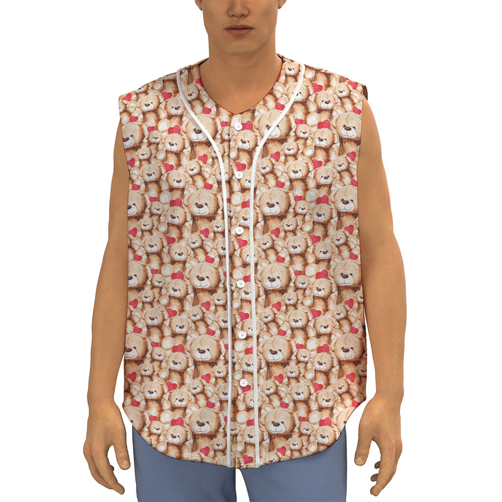 Lovely Teddy Bear Pattern Print Sleeveless Baseball Jersey