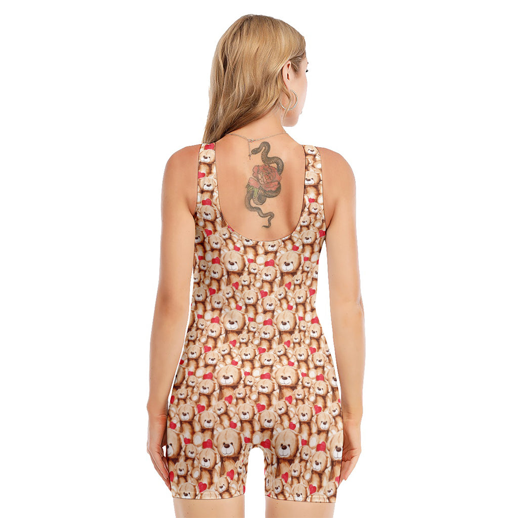 Lovely Teddy Bear Pattern Print Sleeveless One Piece Swimsuit