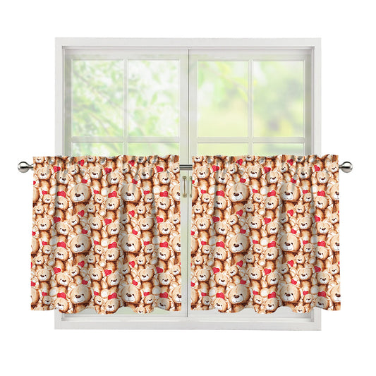 Lovely Teddy Bear Pattern Print Tier Curtains