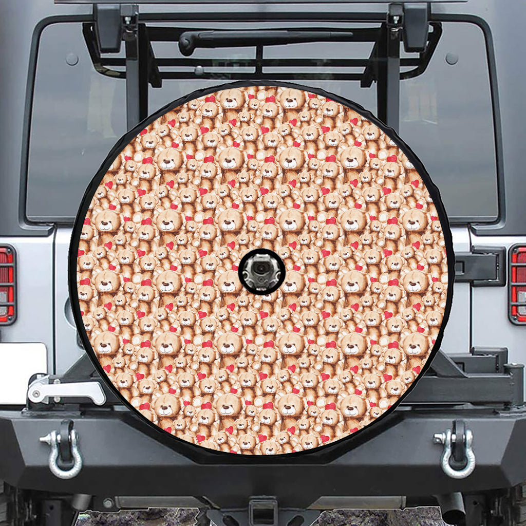 Lovely Teddy Bear Pattern Print Tire Cover With Camera Hole