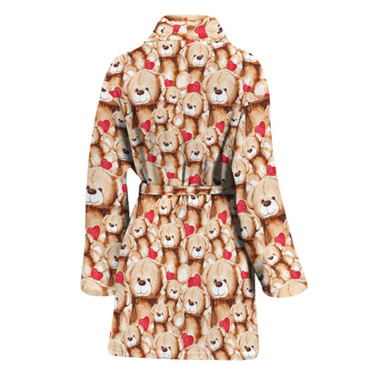 Lovely Teddy Bear Pattern Print Women's Bathrobe