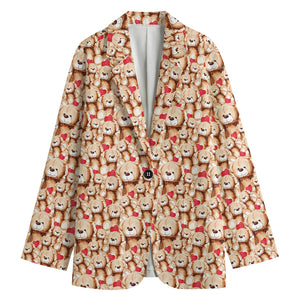 Lovely Teddy Bear Pattern Print Women's Blazer